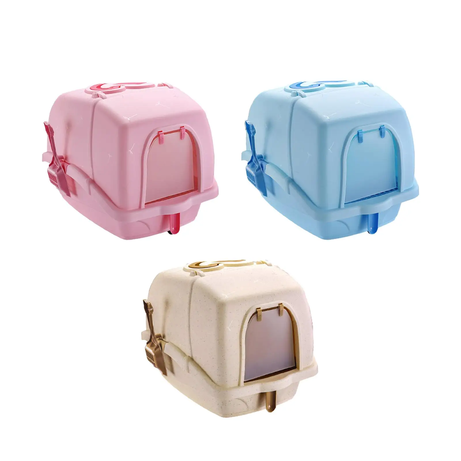 Fully Enclosed Cat Litter Box Pet Litter Tray Hollow Pedal Leakproof with Door Portable Pet Supplies with Handle Kitten Potty