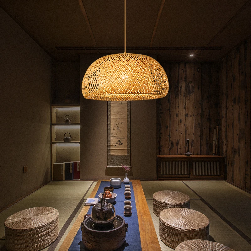 Lâmpada lustre de bambu chinês sombra salgueiro