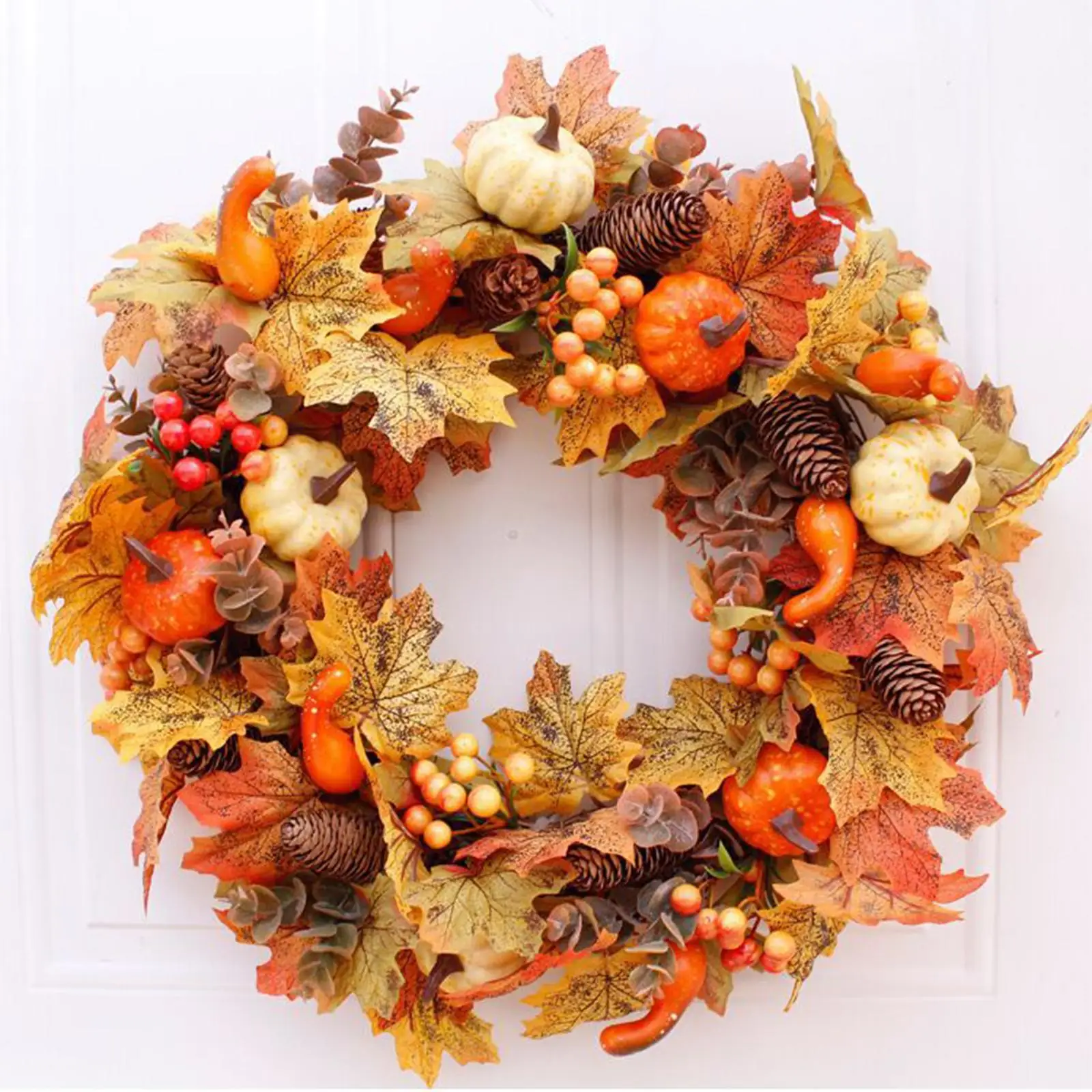 40cm Autumn Pumpkin Wreath Decor Ornament Decor Artificial, Hanging for Garden Wedding Home Halloween Farmhouse