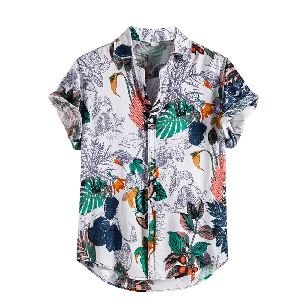 Mens T Shirts,Sharemen Mens Ethnic Short Sleeve Casual Cotton Linen Printing Hawaiian Shirt Blouse 