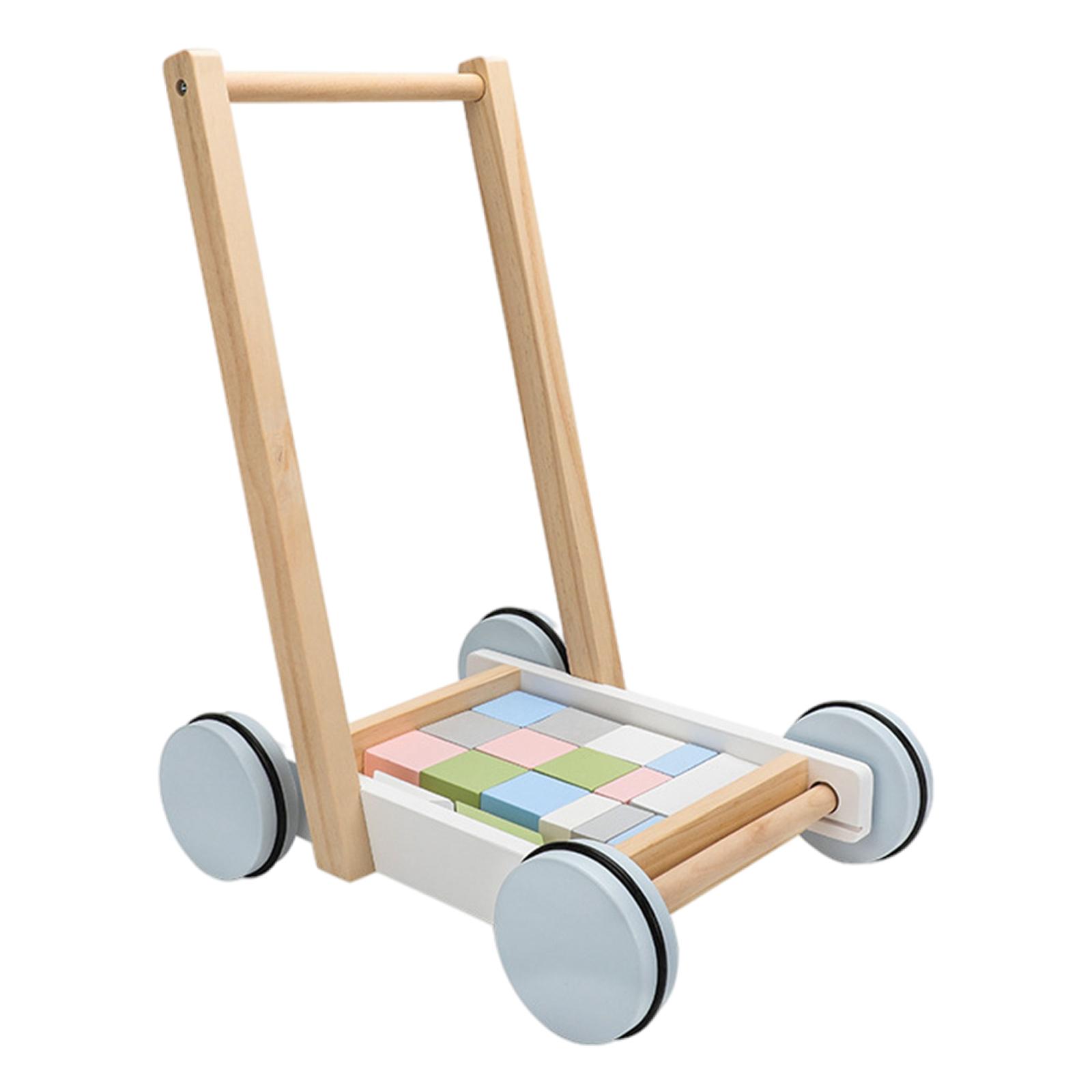 Trolley Colourful Educational Baby Toys Learning Wooden Walker Building Block Car Girls Boys Kid Baby Toddler Children