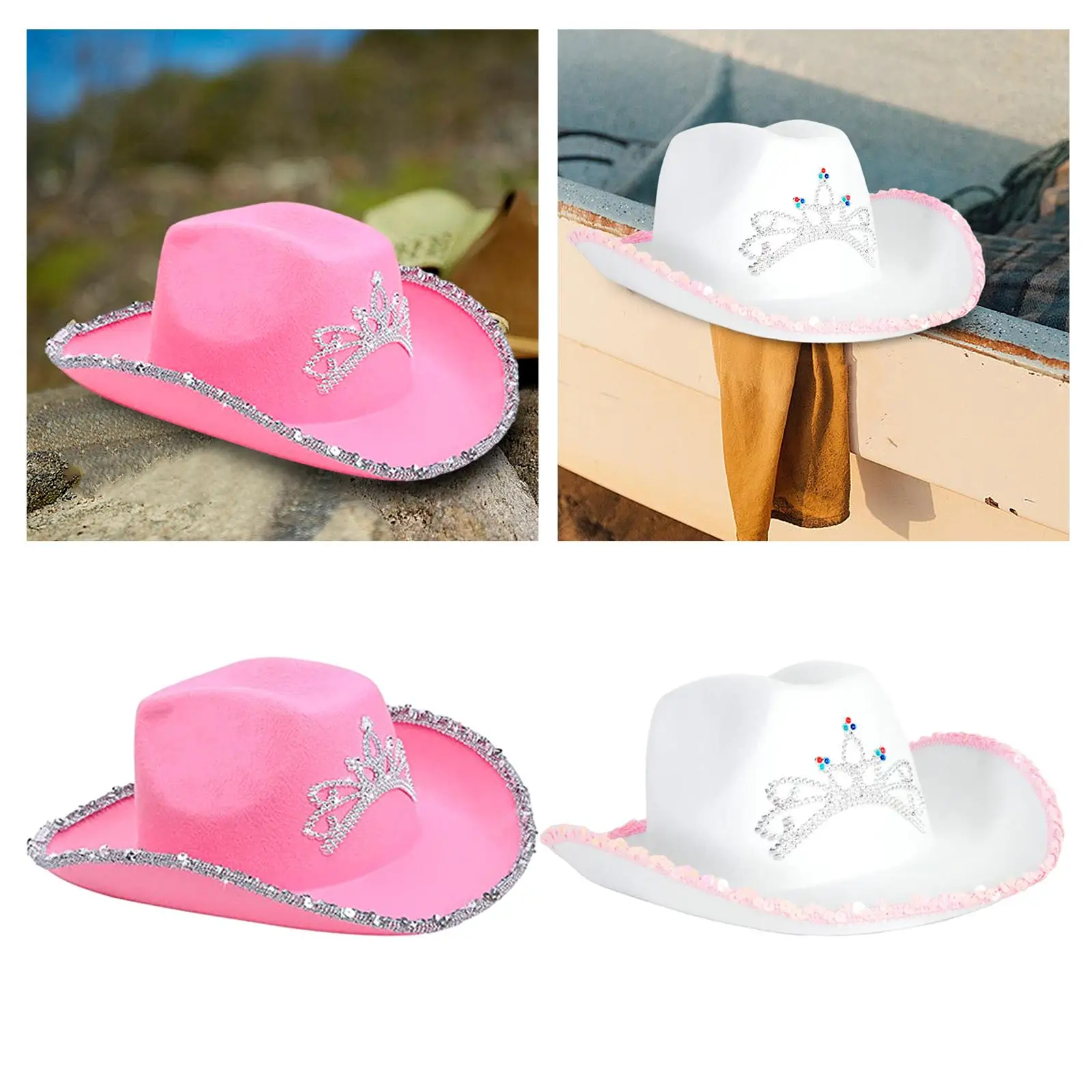 Western Cowboy Hat Wide Brim Decor Crown Pattern Headwear Cowgirl Hats Sun Hat for Teens Bridesmaid Bridal Shower Men Women Club