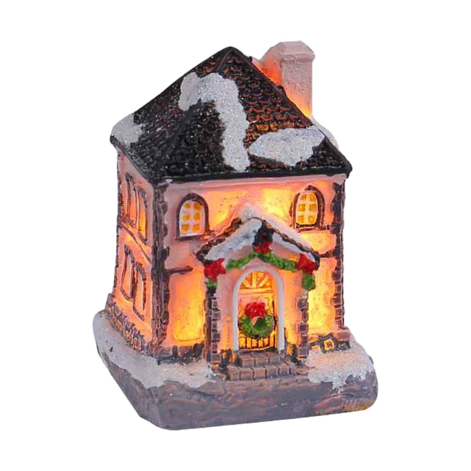 Christmas Snow Light up House Xmas Miniature Illuminated Desk Decorations for