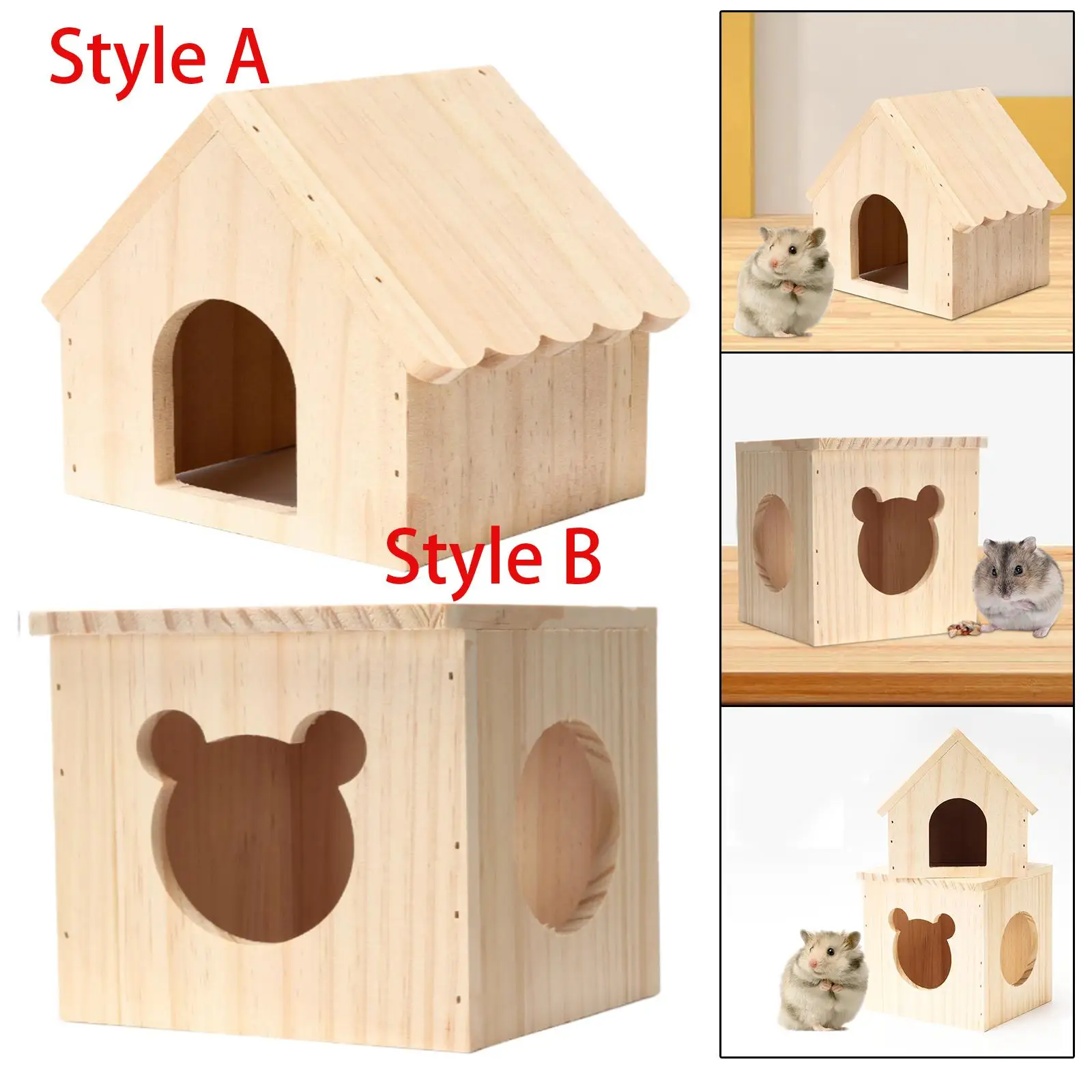 Hamster Wood House Hideaway Solid Wood Wooden Toy for Dwarf Hamster Rat Mice