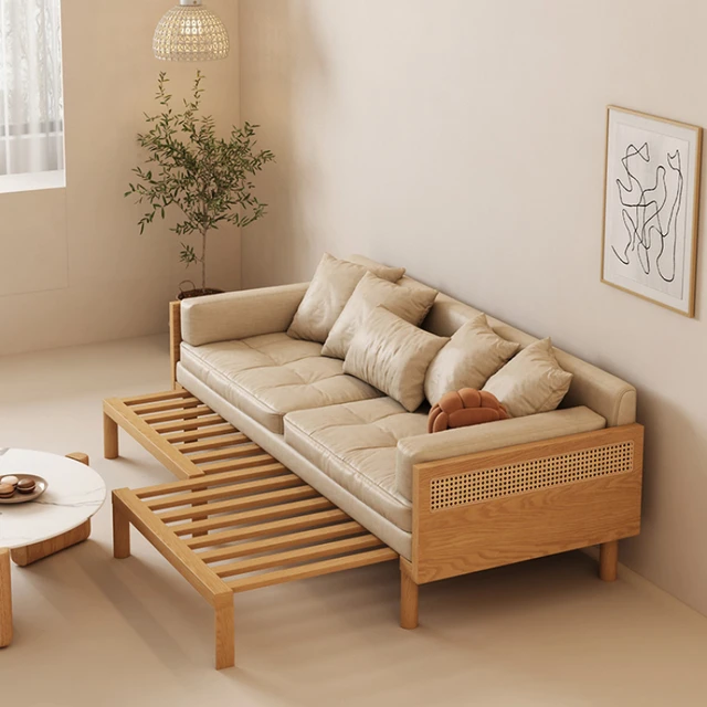 Sofá cama plegable de madera maciza de estilo japonés, doble uso