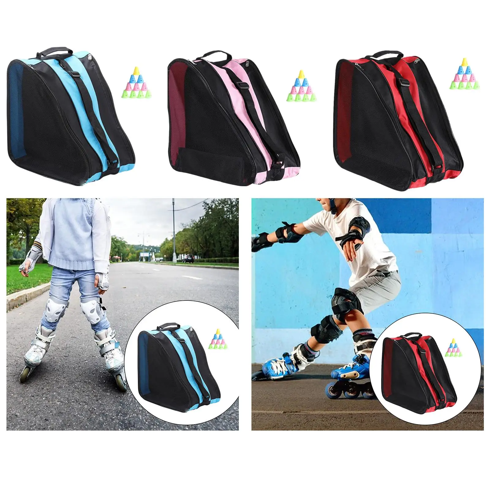 Roller Skate Bag Breathable Ice Skate Bag Heavy Duty Adjustable Shoulder Strap and Top Handle, Triangle Skate Bag for Boys Girls