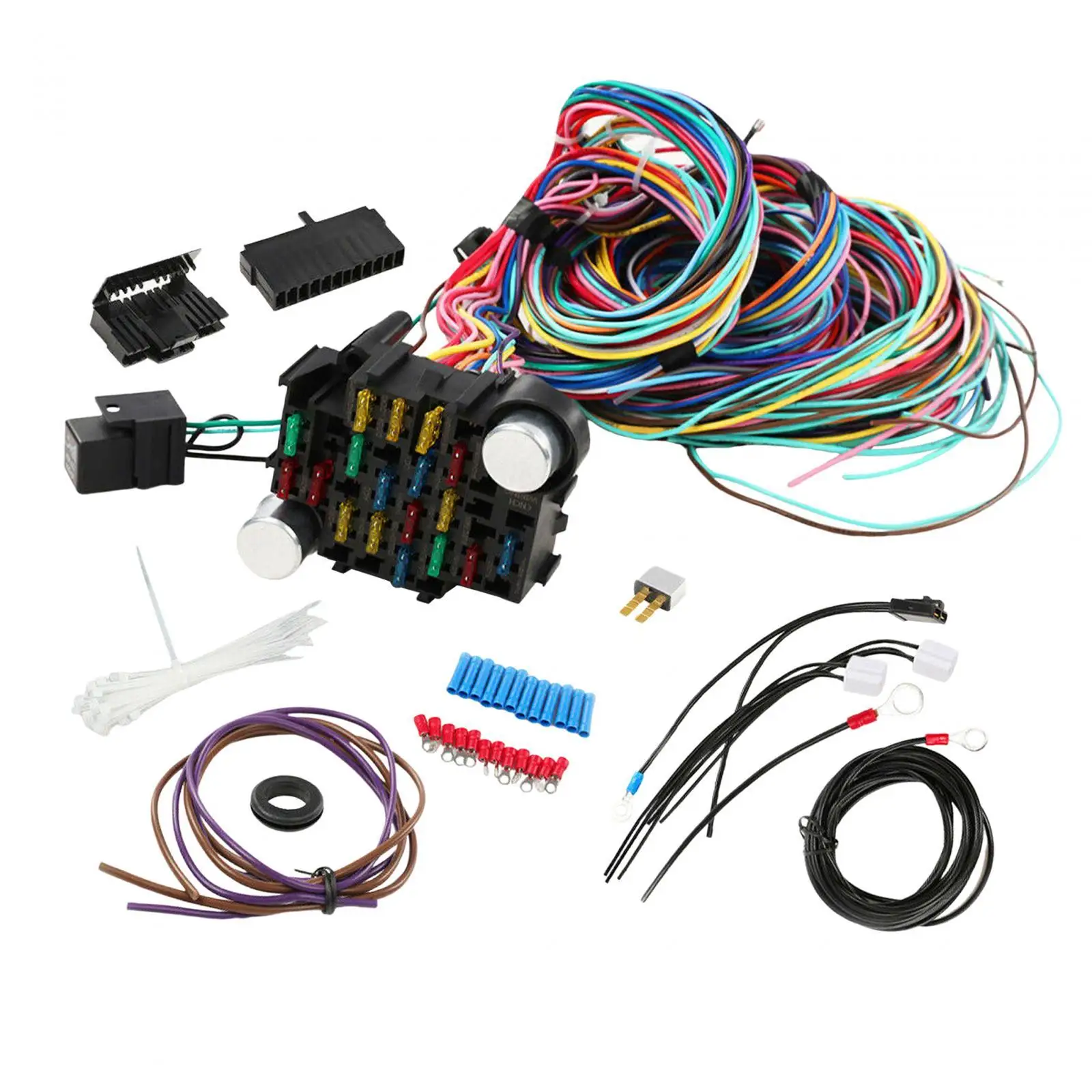 Universal Wiring Harness Kit Parts Extra Long Wires Stable Performance Direct Replaces 21 Circuit Wiring Harness for Car