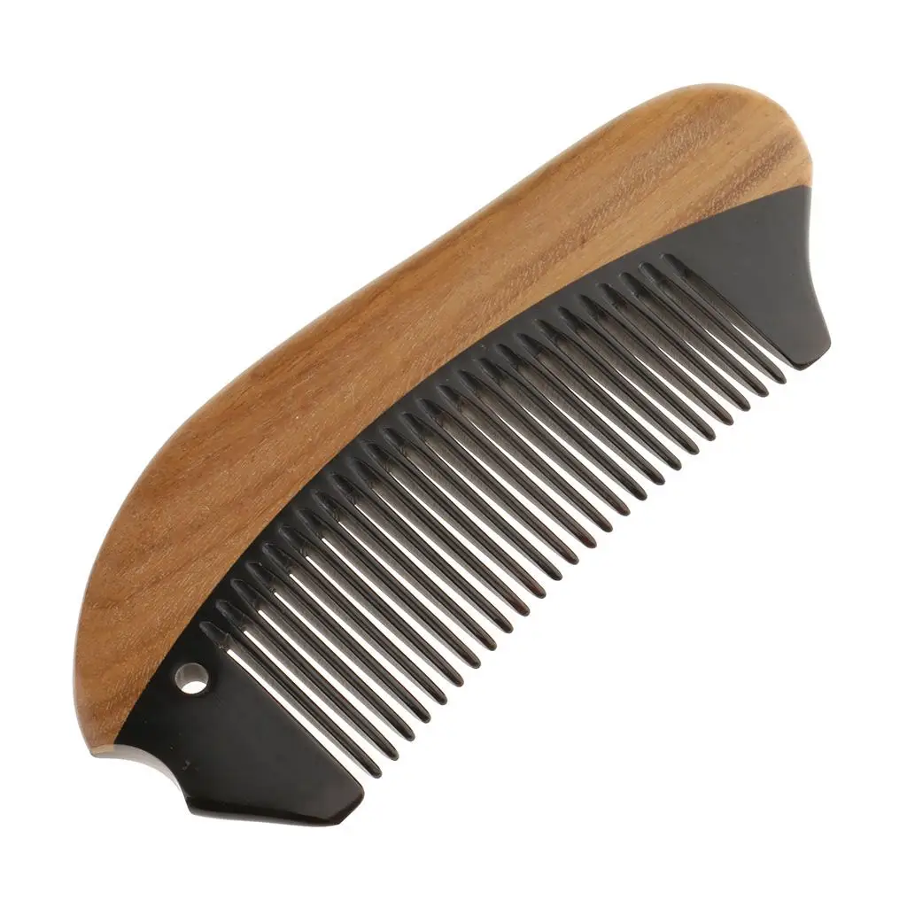 Pocket Sandalwood Buffalo Horn Fine Tooth Hair Comb Beard Brush Massage Tool