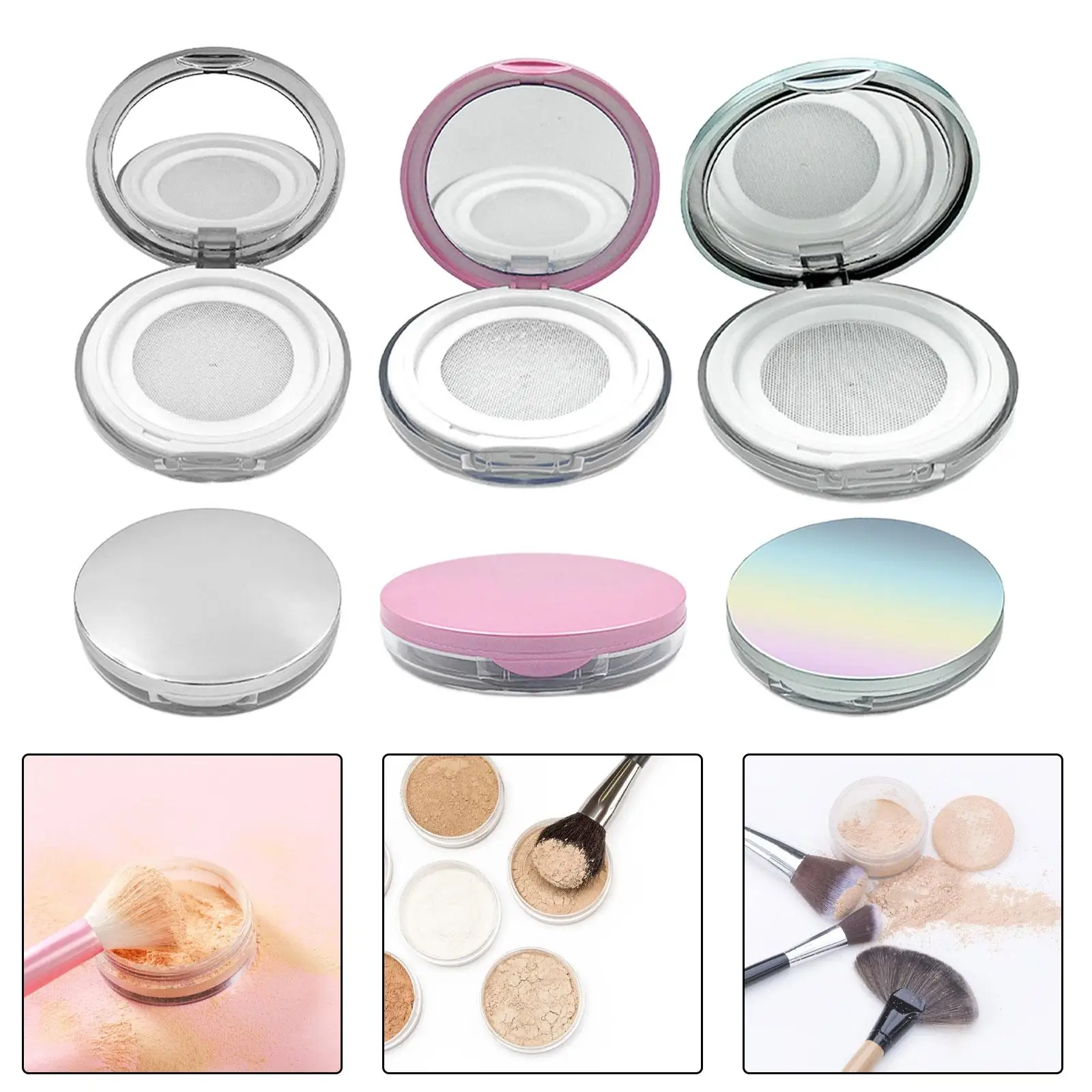 2 Pieces Makeup Loose Powder Case Container Compact 3G for Woman 7.6x1.6cm