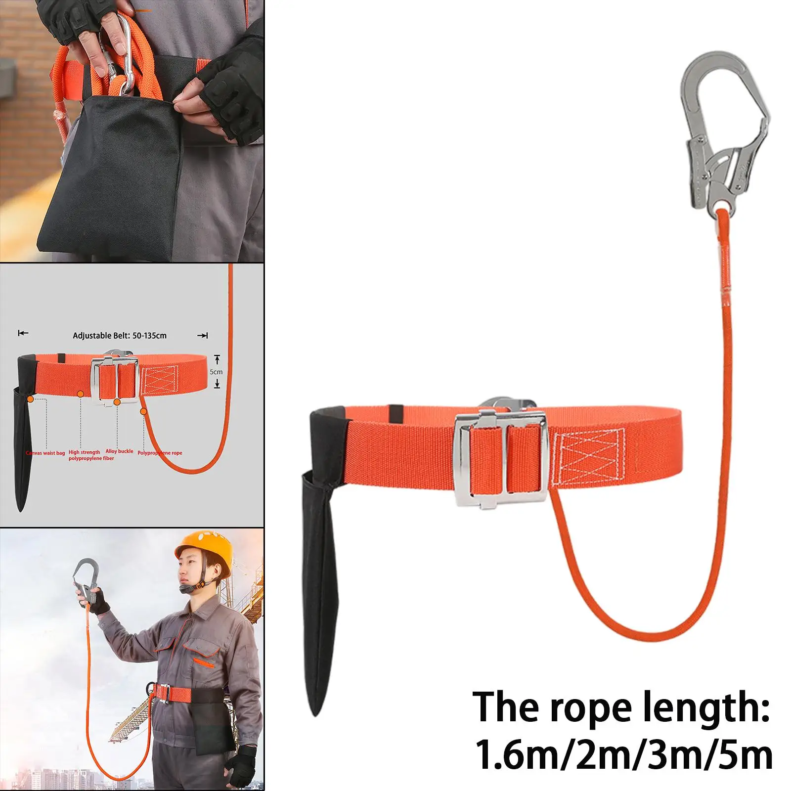 Multi-Functional Safety Belt with Lanyard Rope with Tool Bag Work Belt for Construction Climbing Exterior Wall Maintenance