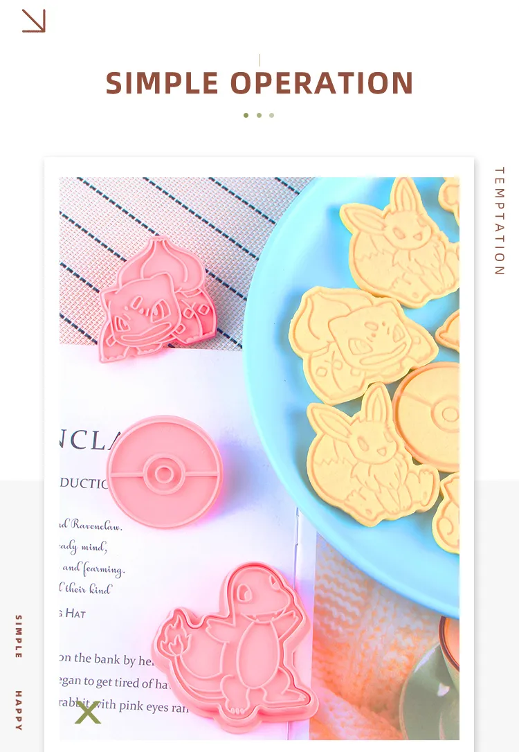 6 Teile/satz Pokemon Cookie Form 3d Cartoon Anime Figur Pikachu Charmander Squirtle Bulbasaur DIY Backform Party Zubehör – Detail 2