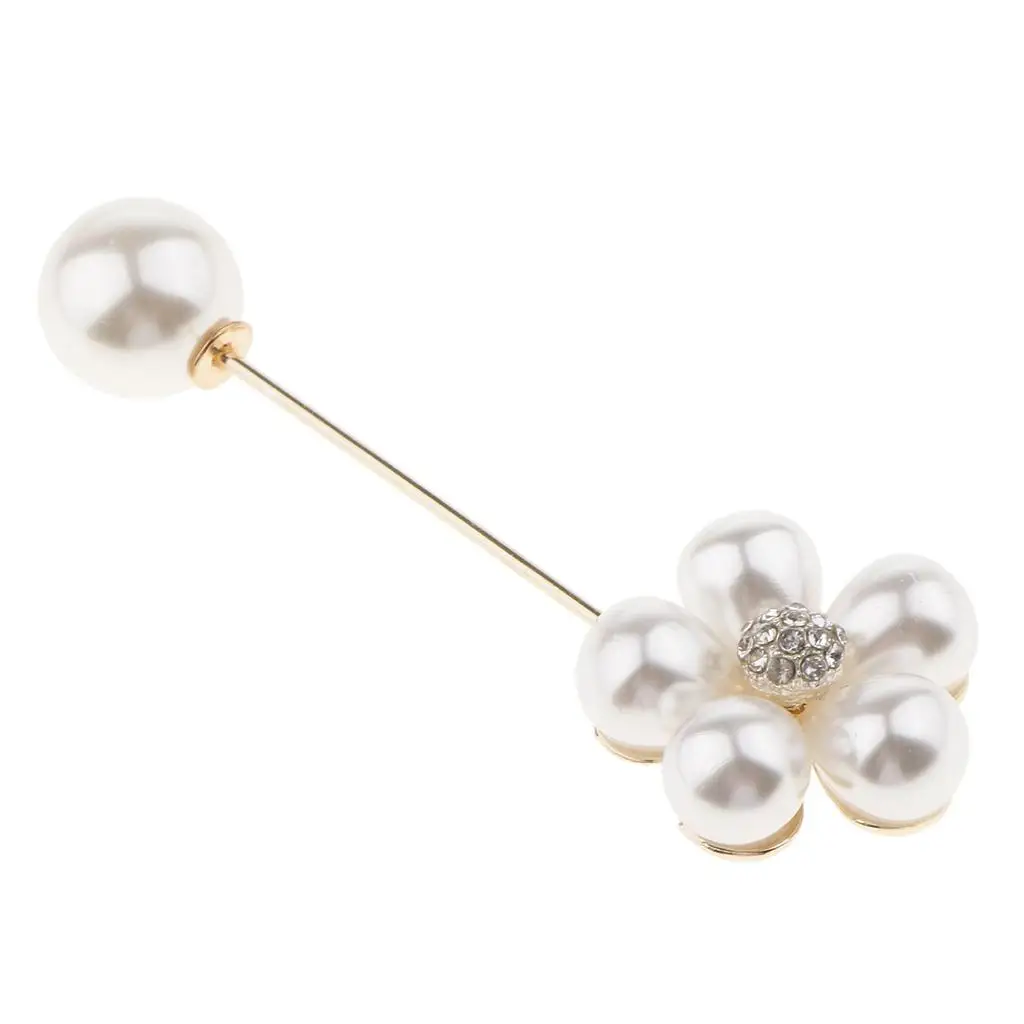 Cute Pearls Brooch Flower Pin Luxury Rhinestone Boutonniere Stick Pin
