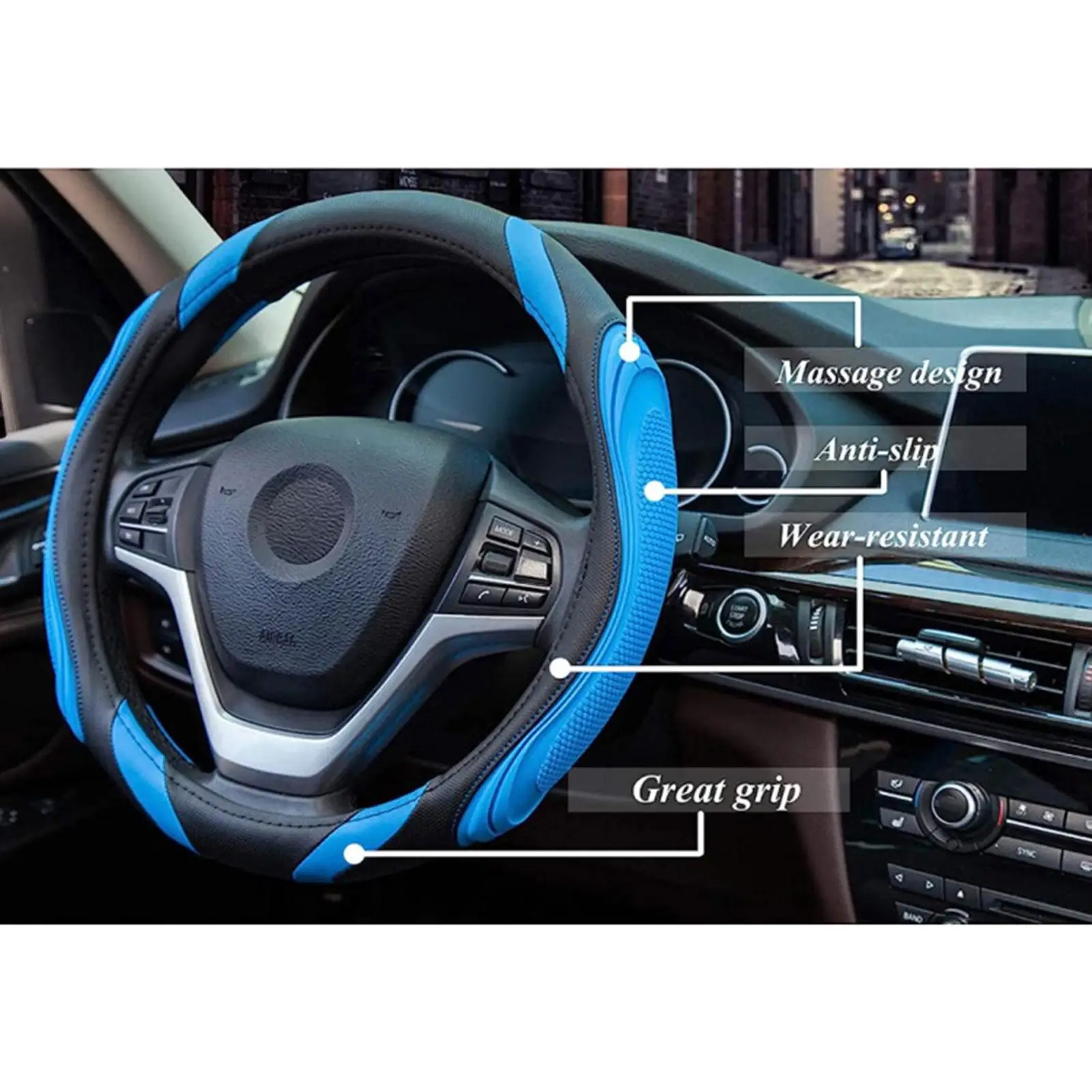 Steering Wheel Cover Universal for Women Men Fashion Splicing Process Wear Resistant Easily Install Anti Slip Lining PU Leather