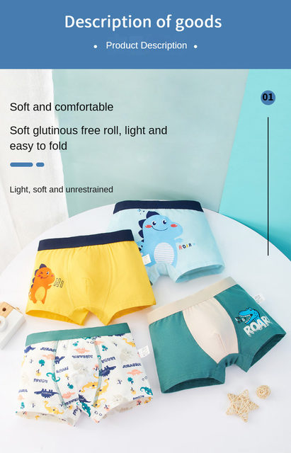 Pack 4 Boxers Garçon Coton - Dessins Animés, Confortables, Respirants, Pour Enfant 2-12 Ans - 4