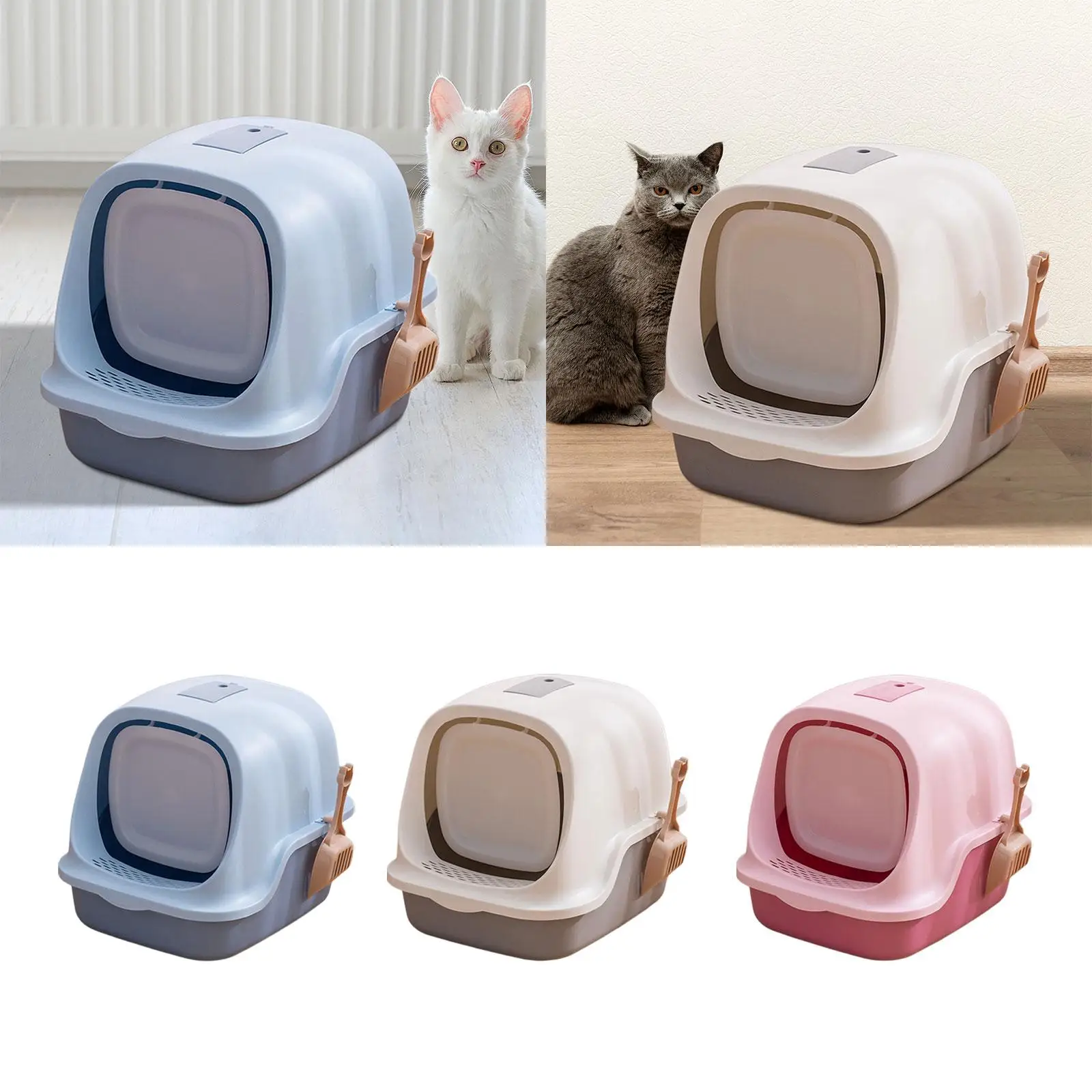 Enclosed Cat Litter Box for Indoor Cats Front Entry Fully Enclosed 90° Flip Hood Splashproof Litter Pan Easily Clean with Scoop