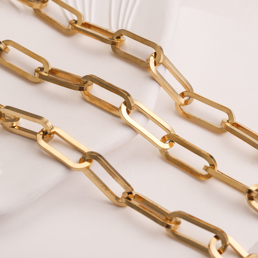1M Papier clip Edelstahl Ketten Oval Flache Kabel Gold-Platte Kette für DIY Armband Halskette, Die Entdeckungen liefert – Detail 6