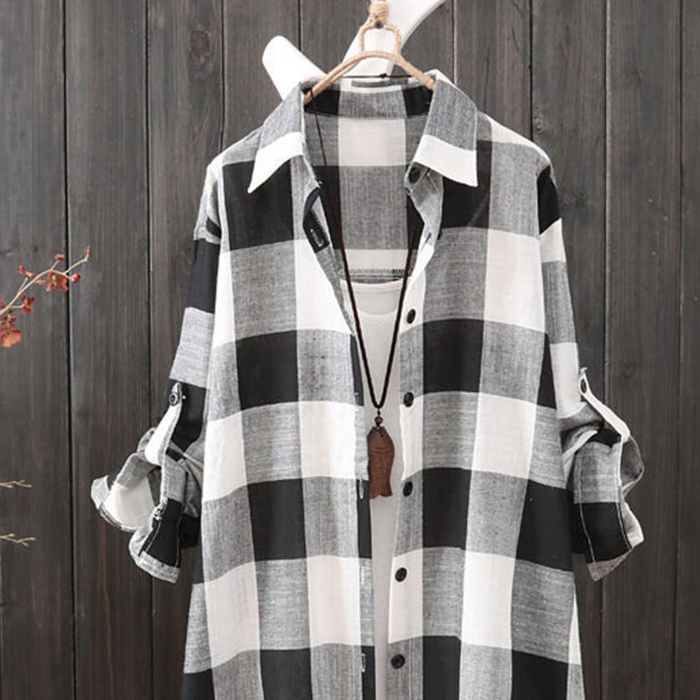 Title 12, Women Shirt Breathable Shirt Plaid Print Women