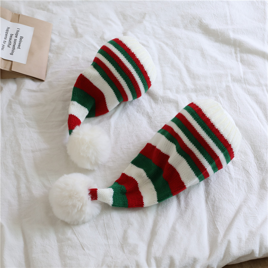 Pudcoco Weihnachten Strick mütze Winter warm gestreifte Mütze Mütze kaltes Wetter Pom Mütze für Kinder und Erwachsene – Detail 2