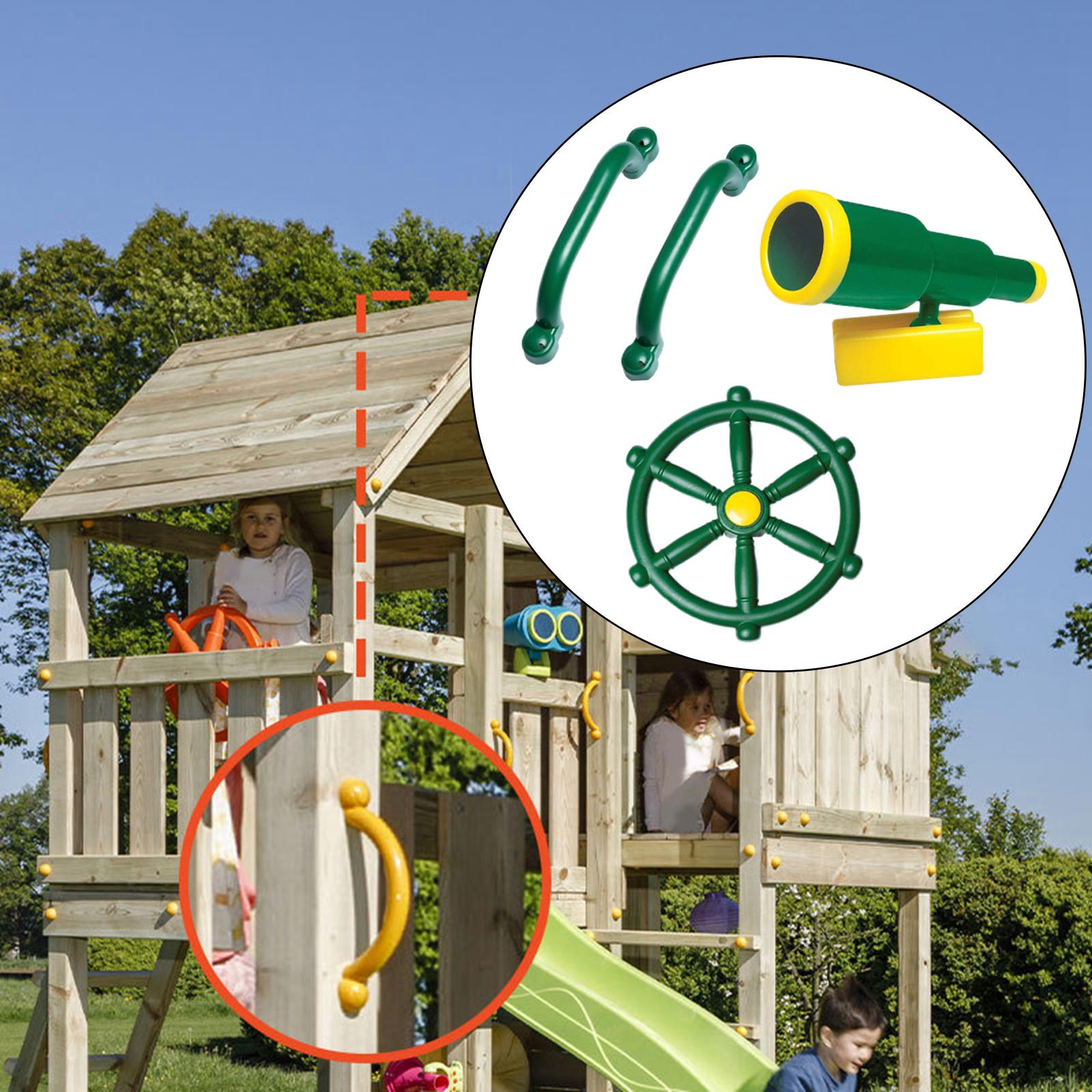 4Pcs Playground Equipment Set Swing Set Accessories Kids Pirate Telescope Steering Wheel & Safety Handle Bars for Climbing Frame