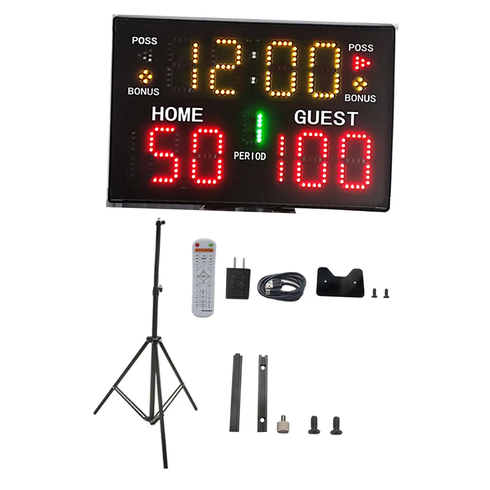 Portable Digital Scoreboard Score Clock Tripod Mount LED Display 98ft Control Distance for Tennis Boxing Indoor Volleyball