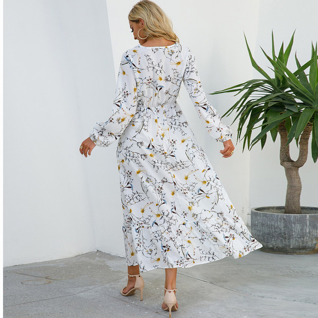 2023 Sping Summer Bohemian Women Maxi Dress Casual Long Sleeve High Waist  Beach Woman Chiffon Dresses Floral Vestidoes Mujer New