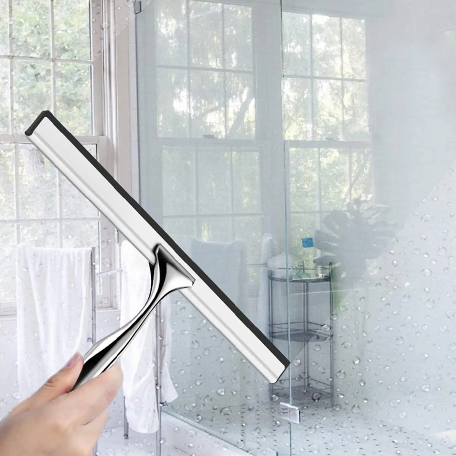 Multipurpose Shower Squeegee Soap Foam Cleaner with Suction Hook Car Windshield for Tiled Surfaces Home Bathroom Shower Doors