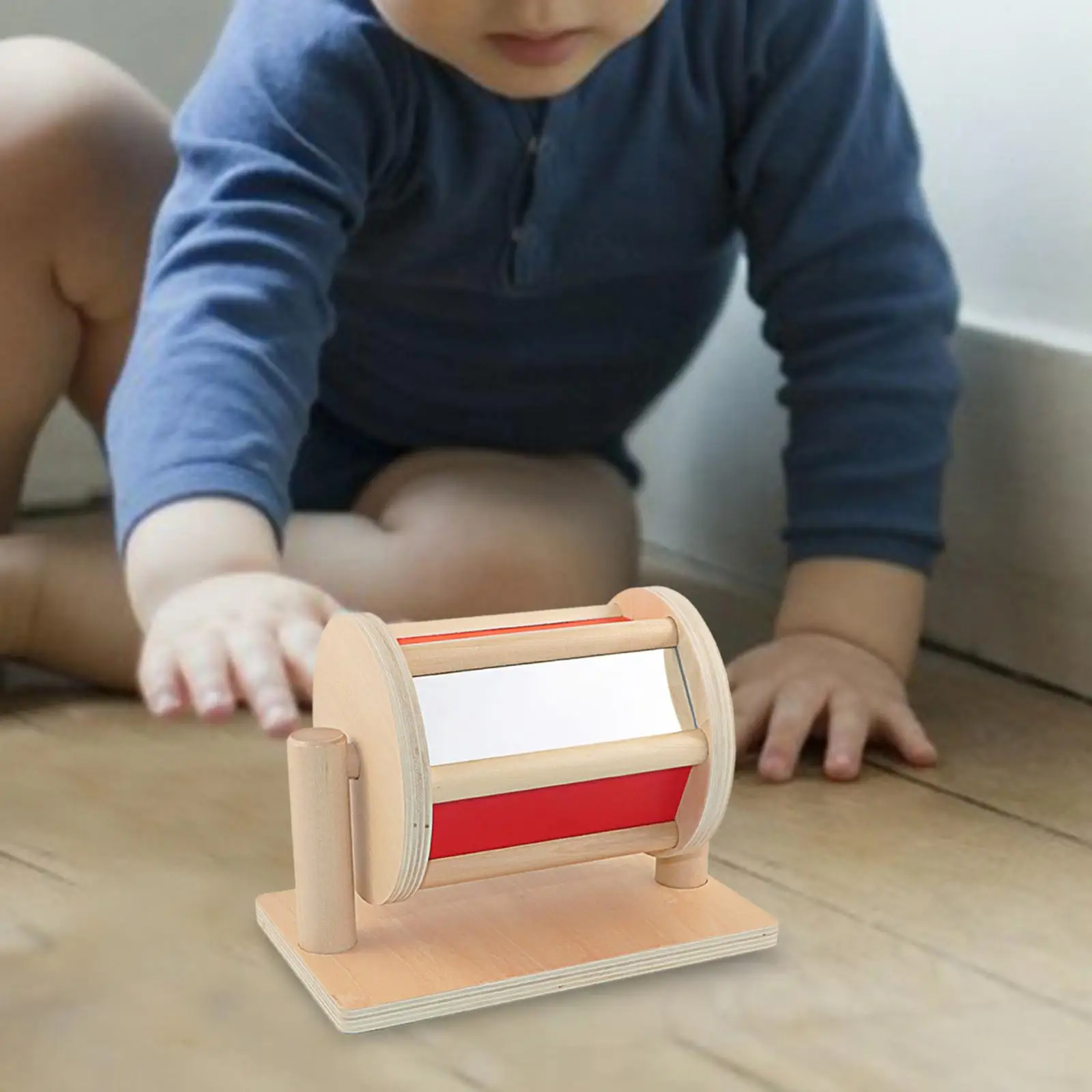 Wooden Sensory Rotatable Drum Rotating Color Cognition for Infant Toddler