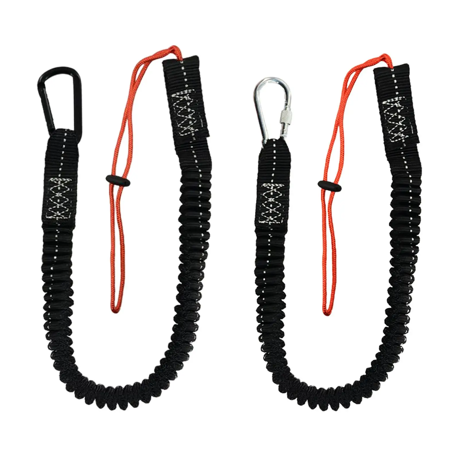 Tool Lanyard Safety Rope with Lock Carabiner Telescopic Shock Cord Stopper for Mountaineering Construction Rappelling Outdoor