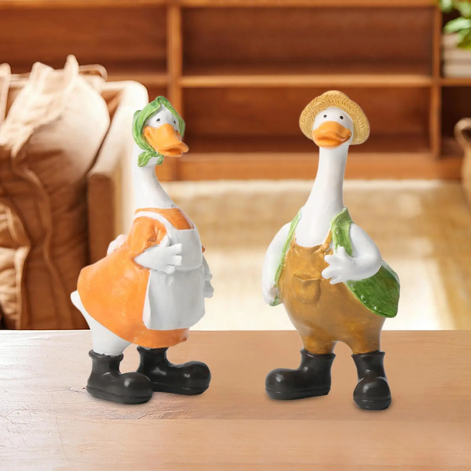 2 Pieces Couple Duck Statues Valentine`s Day Gift Animal Sculpture Duck Figurine for Balcony Table Indoor Outdoor Lawn Shelf