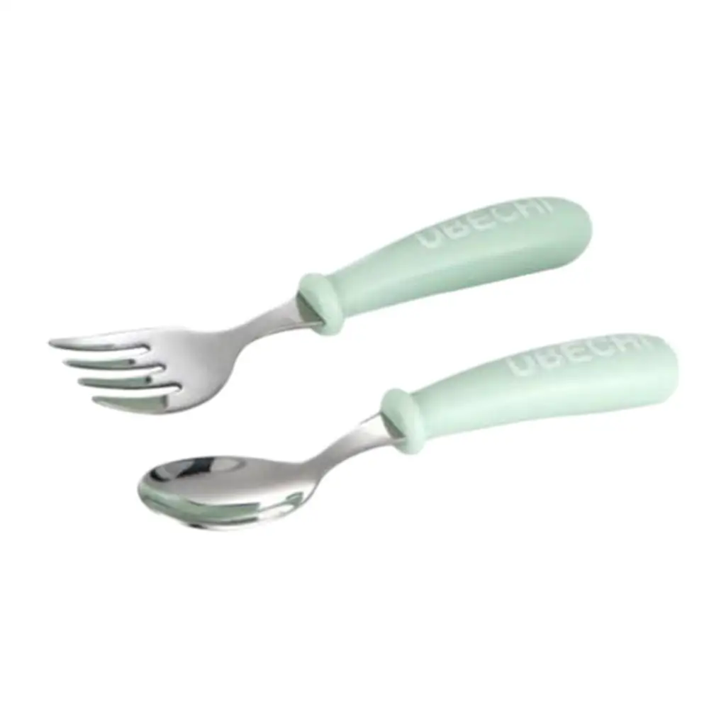 Baby Practice Cutlery Fork Spoon Stainless Steel Kids Tableware 
