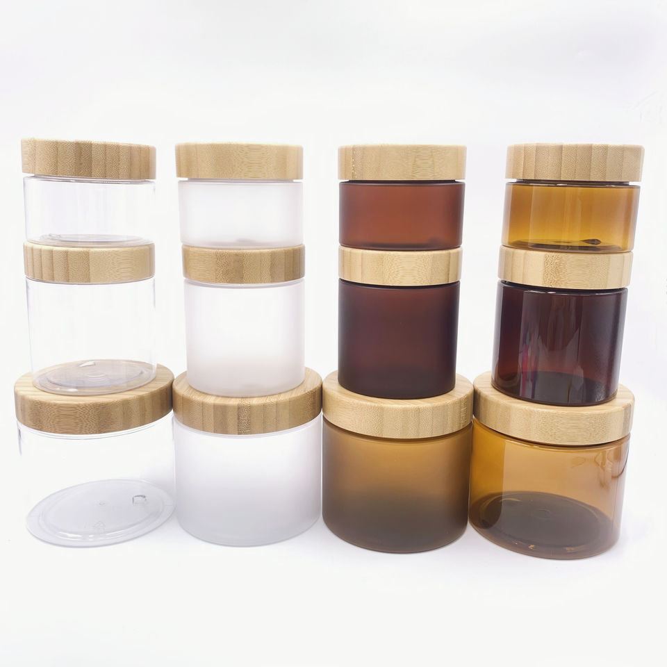 Best of 1Pcs Eco-friendly 50g 150g 250g 500g Frosted Amber Transparent Cosmetic Cream PET Plastic Cans With Bamboo Lid For Jewelry Beads Reviews & Tips