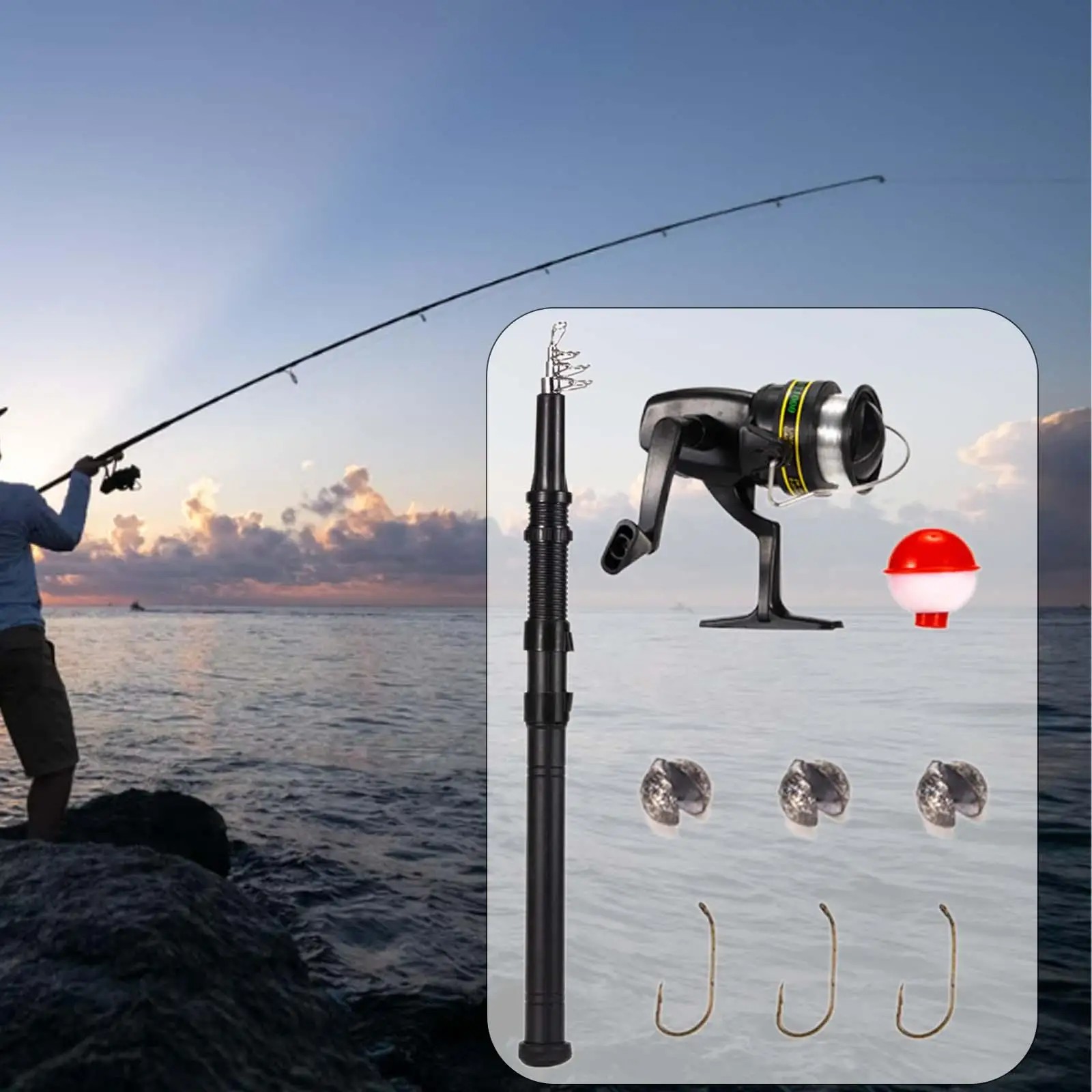 Retractable Reel and Fishing Rod Combo 1.6M and Line Lake Metal Tackle Set for Salmon Carp Fishing Bass Trout Sea Travel