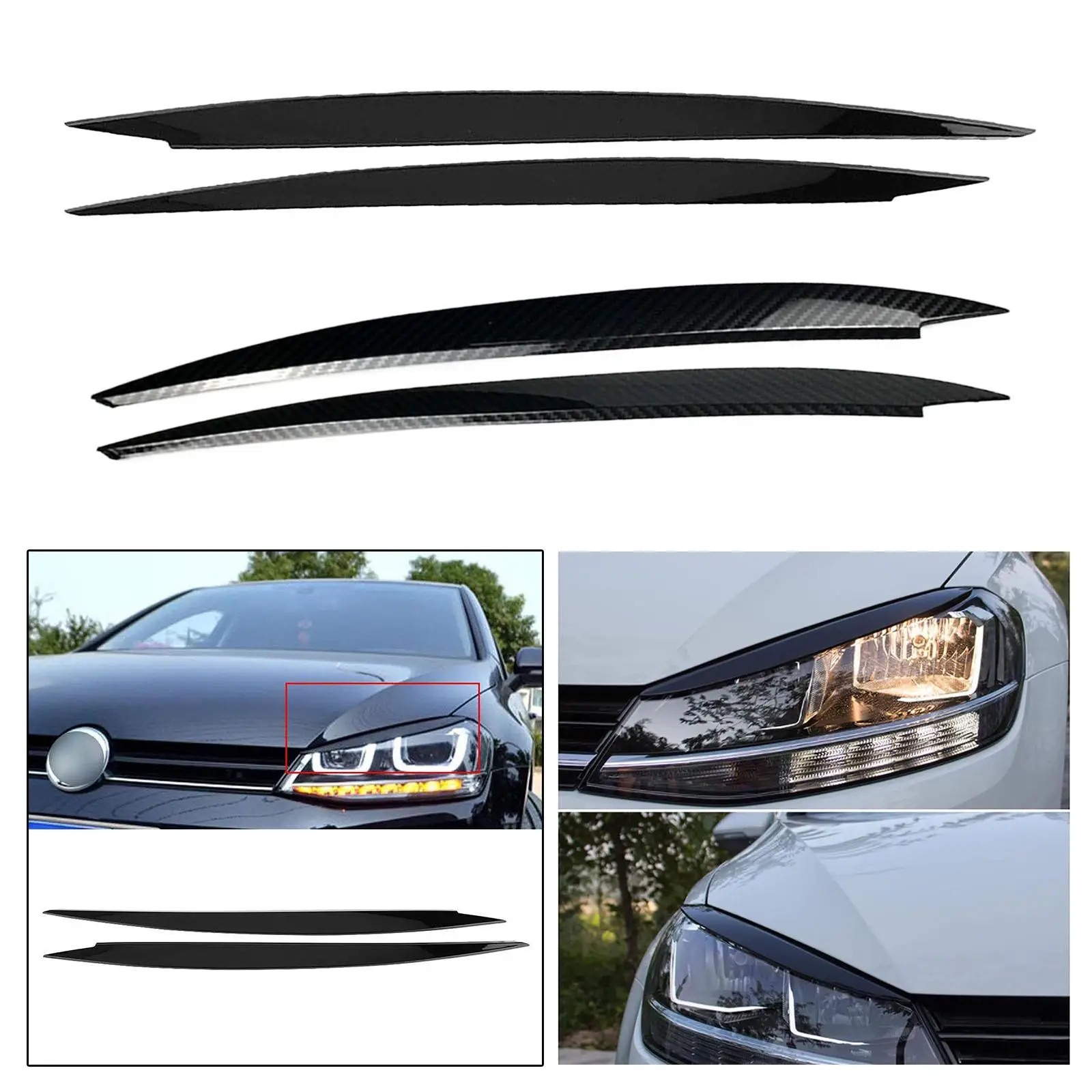 2x Headlights Eyelid Eyebrows Trims Cover Spare Parts Length 43.3cm Replacement Waterproof Easy to Install for VW Golf 7
