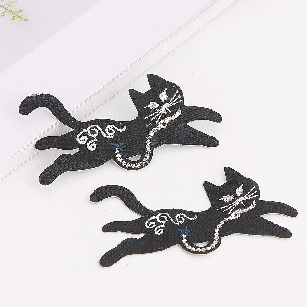 2PCS Cartoon Schwarze Katze Gestickte Patch Eisen auf Patches für Kleidung DIY Bekleidung Nähen Liefert Dekorative Stoff Aufkleber Handwerk – Detail 3