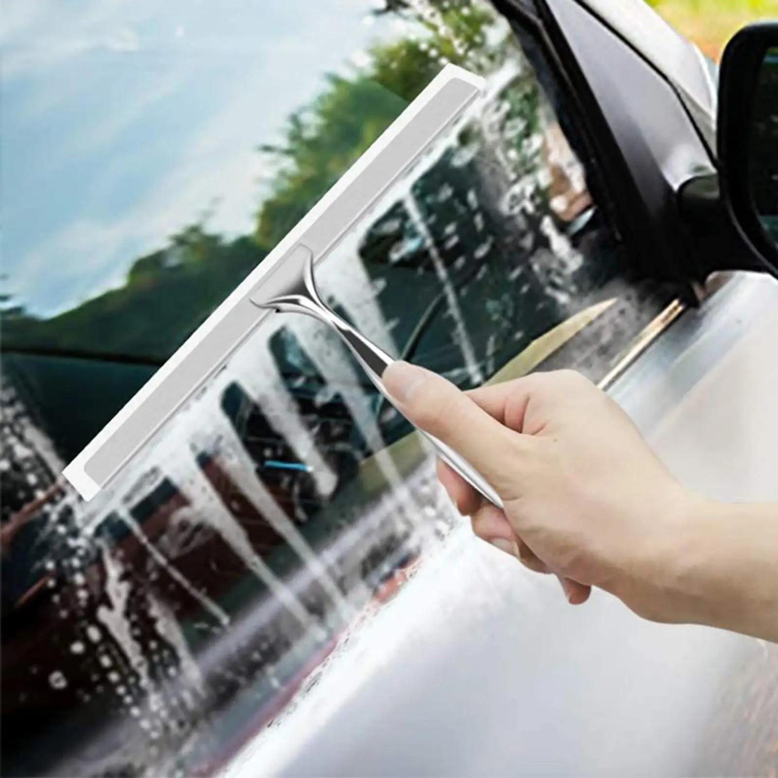 Multipurpose Shower Squeegee Soap Foam Cleaner with Suction Hook Car Windshield for Tiled Surfaces Home Bathroom Shower Doors