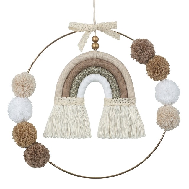 Nordico Macrame arcobaleno decorazione della parete per camera da letto  vivaio bambino bambini camera rotonda in metallo arazzo corda tessuto nappa  appeso a parete