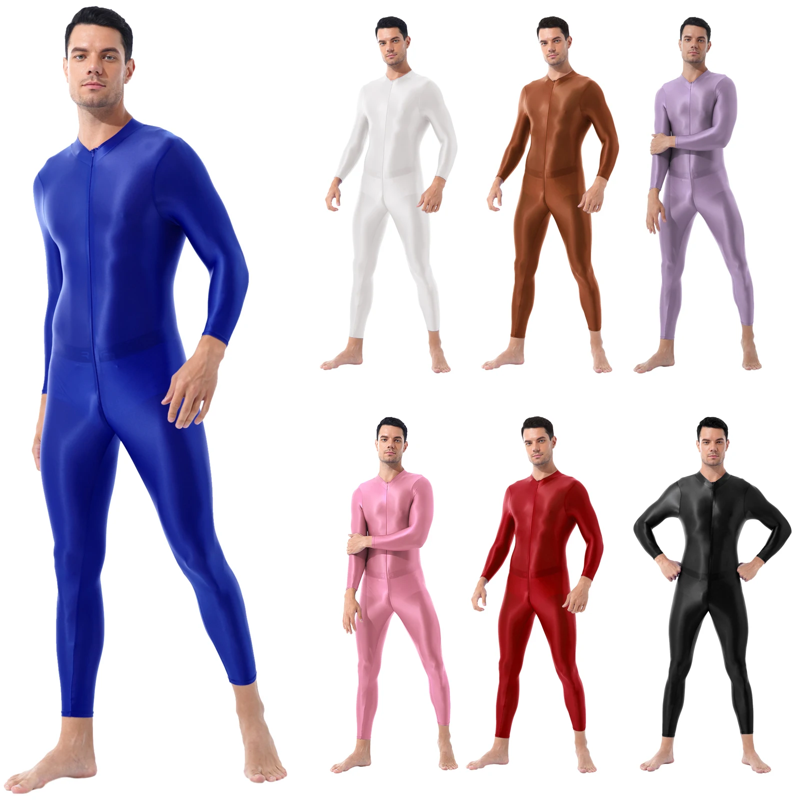 mens half thong Mens Lingerie Bodystocking Ankle Length Double-ended Zipper Bodysuit Shimmery Smooth High Neck Long Sleeves Leotard Jumpsuit pouch underwear