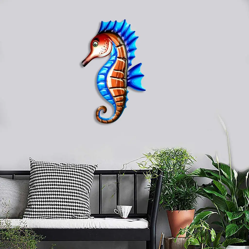 Metal Seahorse Garden Wall Decor Outdoor Fence Art Outside Hanging Decorations for Living Room, Bedroom