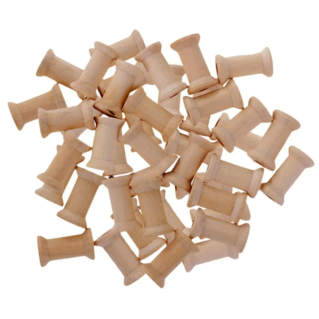 50 Pierces Empty Sewing Spools Natural Color Wooden Sewing Bobbins Sewing Thread Ribbon Holder Wire Rope Chain Thread Roll