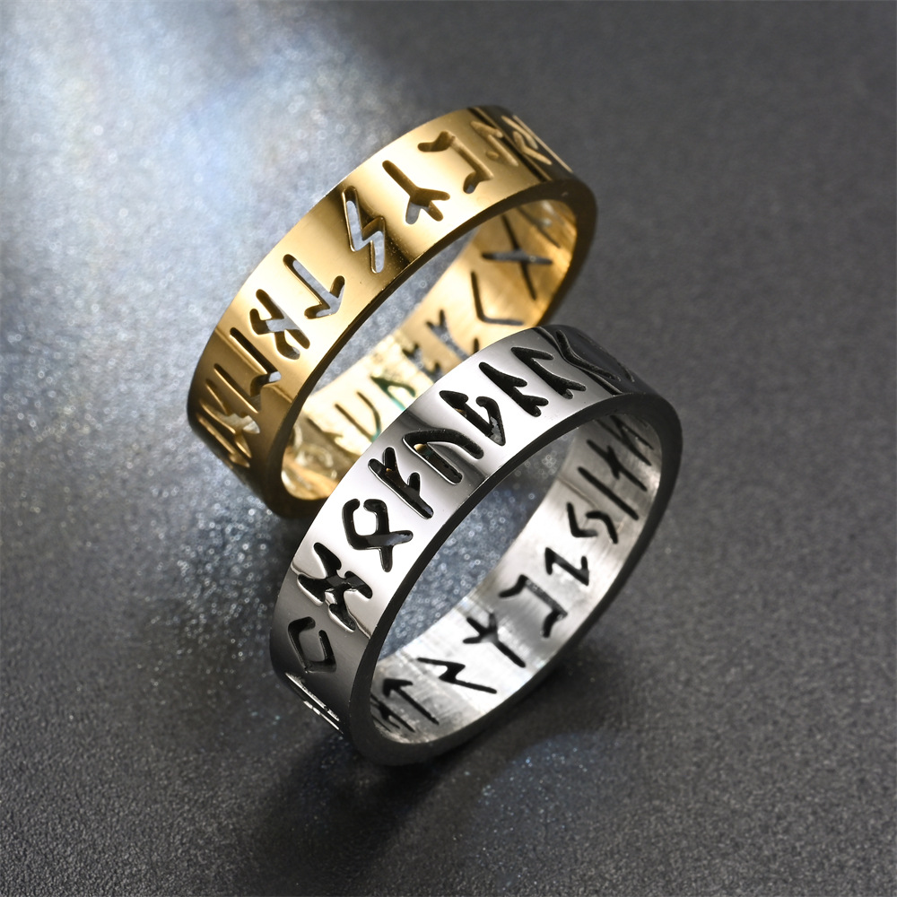 2023 neue Edelstahl Aushöhlen Ring für Männer Frauen Mode Hohl Rune Design Finger Anillo Antiestres Angst Ringe – Detail 9