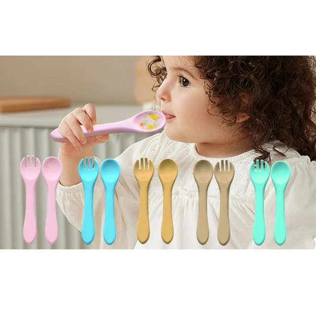 Silicone Cutlery Silicone Fork and Spoon Set Infant Feeding Utensils  Silicone Toddler Spoons Soft Bendable Feeding Spoon M76D - AliExpress
