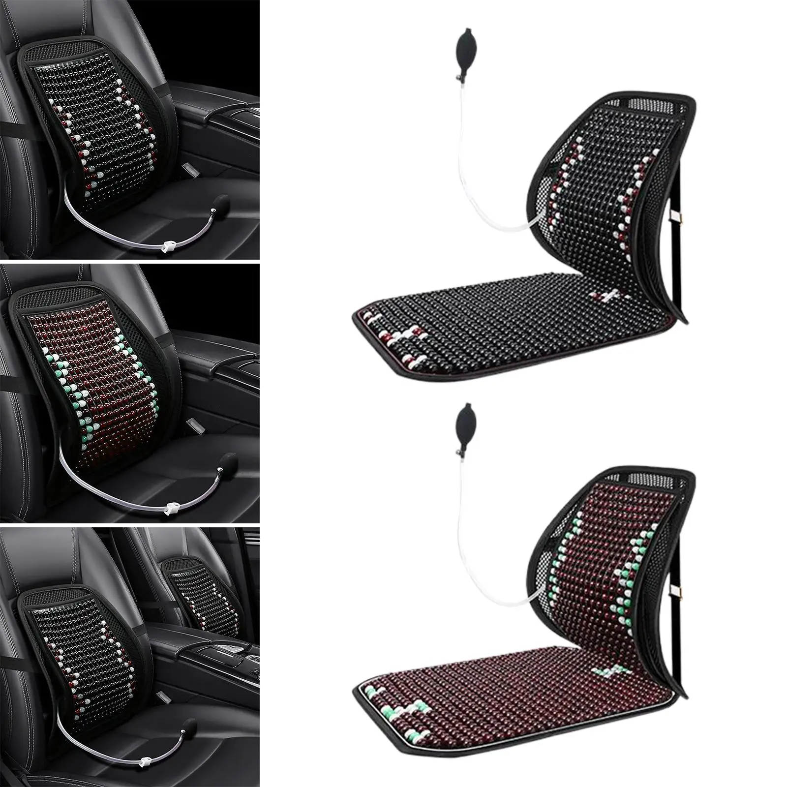 Wood Bead Car Summer Seat Cover Support Cushion Adjustable Lumbar Back Brace Convenient Installation Multifunctional Breathable