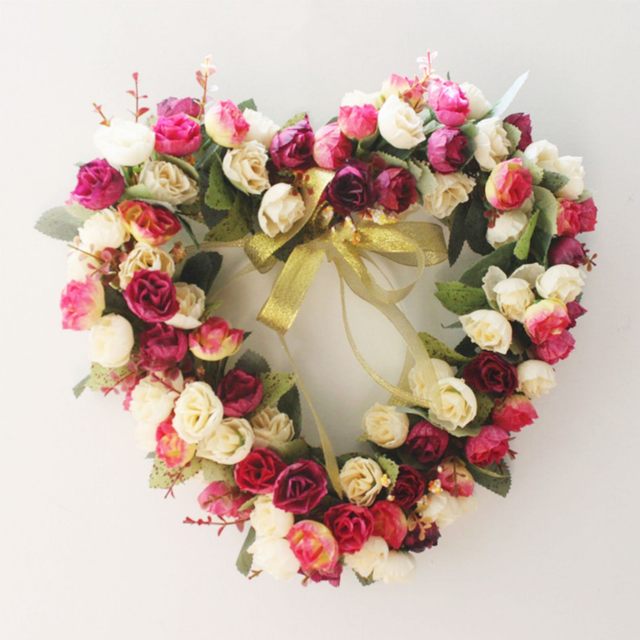 Valentines Wreath For Front Door Heart Shape Artificial Rose Flower Garland  Silk Fake Peony Wedding Wall Hanging Decoration - AliExpress