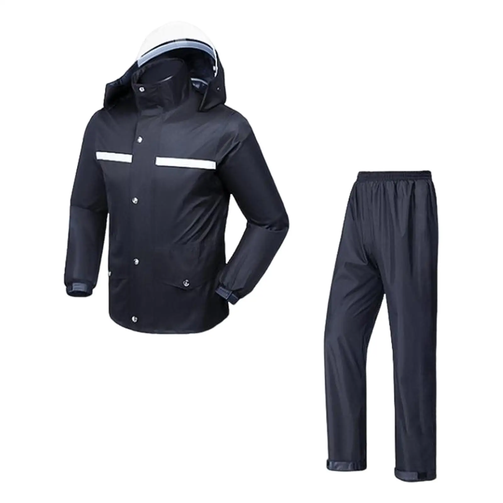 Rain Suit Jacket and Trouser Suit Hooded Breathable Fabric Durable Double Front Pockets Detachable Brim for Heavy Duty Rain