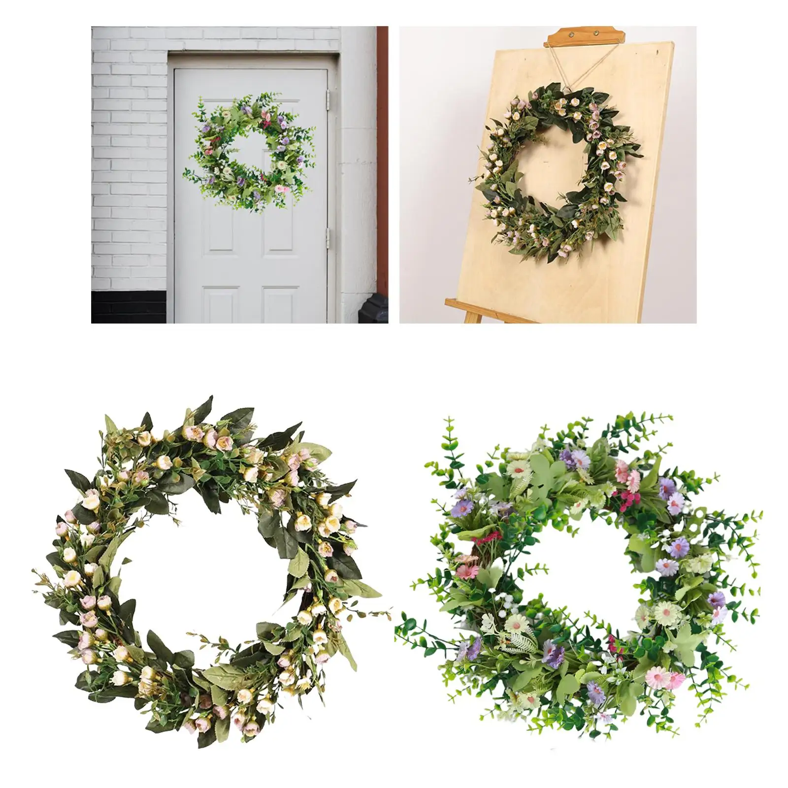 2x Handmade Flower Wreath Spring Garland Home Decor Door Wreath for Party Valentines Home Office Photo Props Decorations