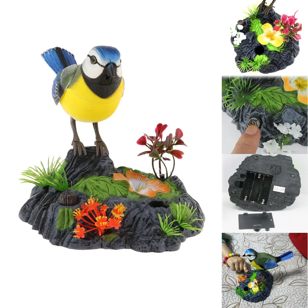 Simulation Singing Bird in Stump  Control Electronic Pet Toy Decor