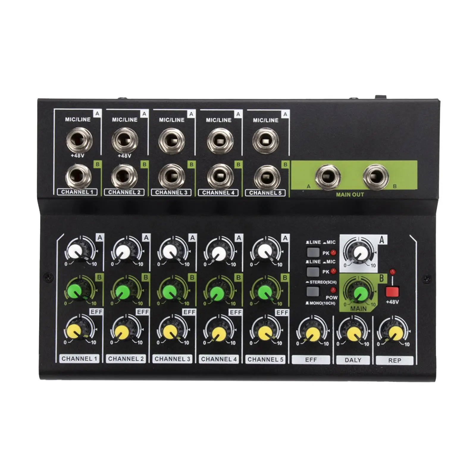 Audio Mixer 10 Channel 48V Power RCA Line Mixer Sound Controller for Beginners Live DJ Broadcast Recording
