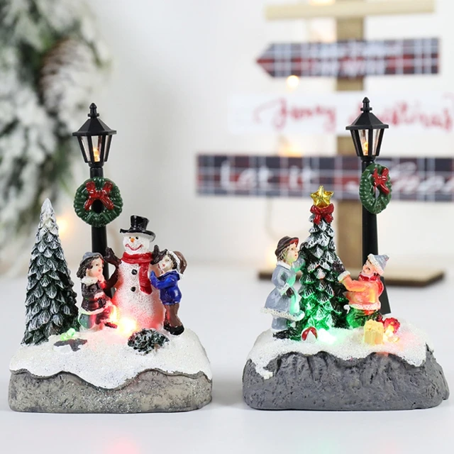 Christmas Village Scene Christmas Village with Movement and Light Miniature  Lamp with Light Christmas Decoration Miniature Chara - AliExpress