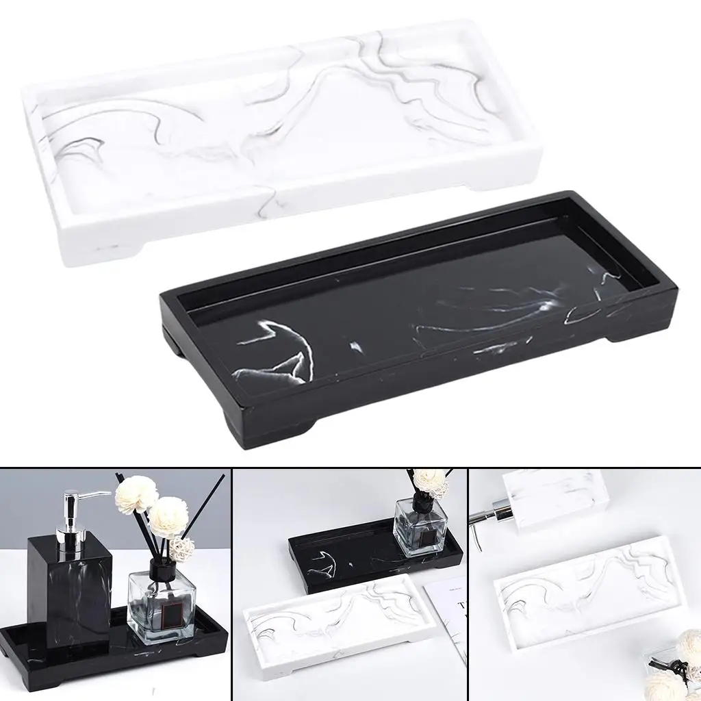 Marbling Bathroom Toilet Tank Dresser Storage Vanity Tray Plate Holder Cosmetics Jewelry Tissue Perfume Organizer Rectangular