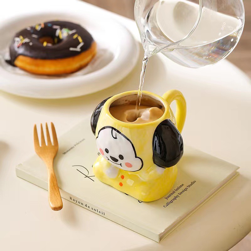 Creative Hand Drawn Ceramic Mug Ornaments with Handle Cute Cartoon Stereo Cup Kids Breakfast Milk Water Cup Crafts Decoration